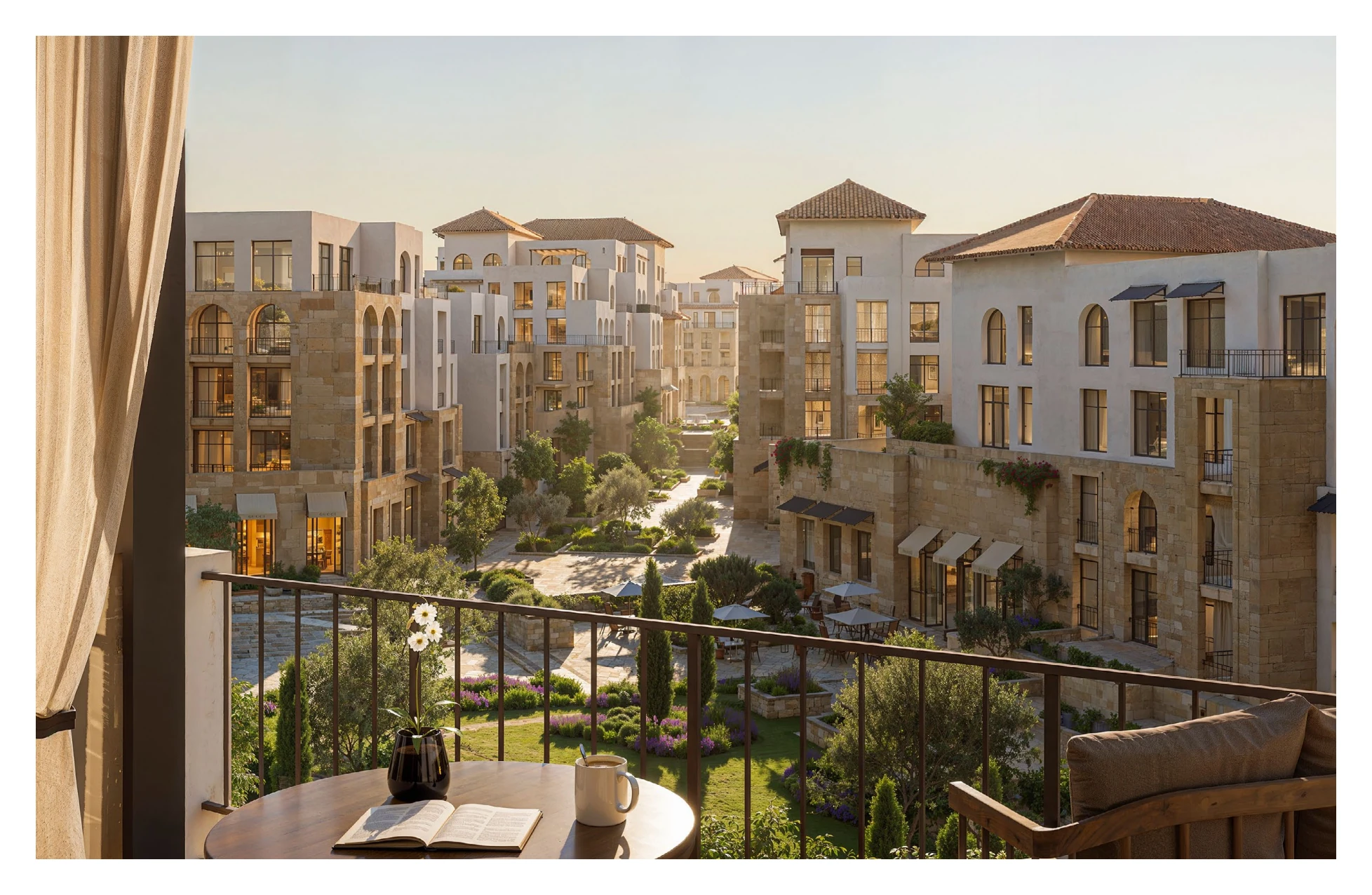 Proposed balcony illustration looking between apartment buildings.