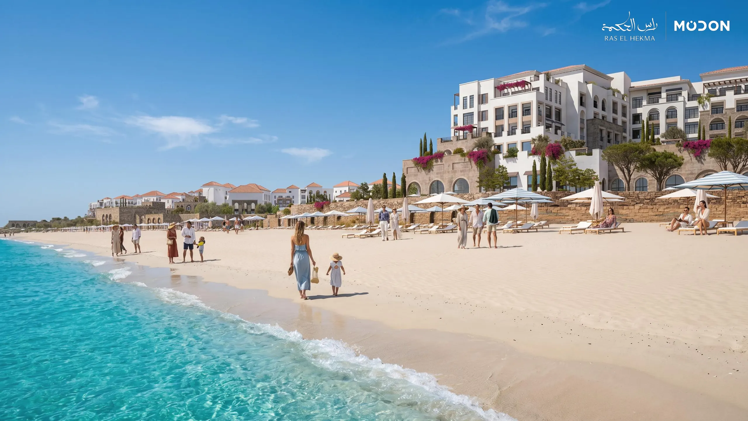 The buildings seen from the beach; complete original Modon design page